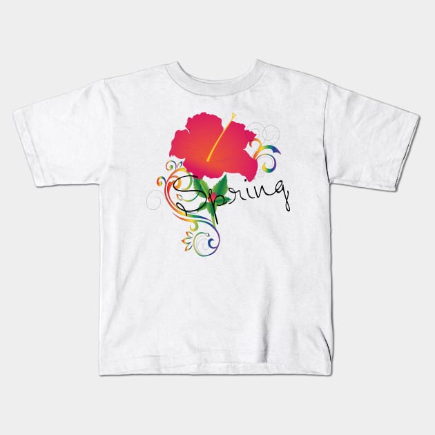 Spring Hibiscus Kids T-Shirt by OrangeEdenDesigns